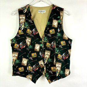 vintage 80s 90s golf vest L novelty print green button cropped  USA grandmacore